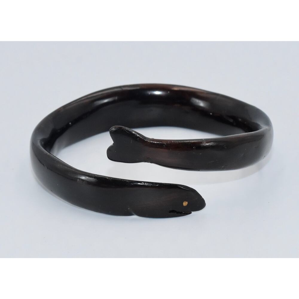 Antique Victorian Hand Carved Horn Snake Serpent Bangle Bracelet w/Inlaid Eye0